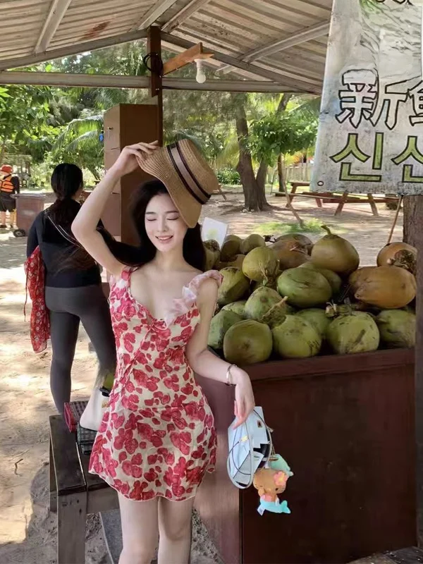 جزيرة بالي الصيف الأزهار طباعة ter Dr ort Beach Vaion تنورة عالية الخصر ألف خط ثوب البوليستر النسيج لا Sve