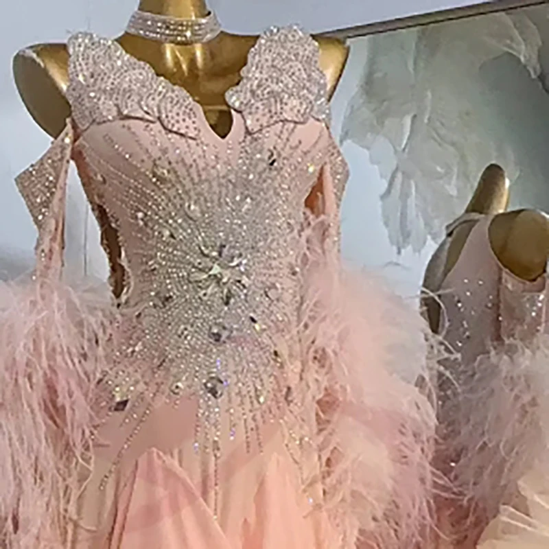 

Профессиональное платье для латинских танцев, высококачественная индивидуальная пышная юбка с сияющими бриллиантами, женский стандартный сценический костюм для танго