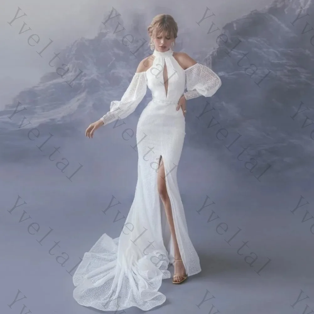 Customized Graceful Charming Temperament Exquisite Mermaid Wedding Dresses Hang Neck Slim Fit Simple Solid Fashion Bridal Gown