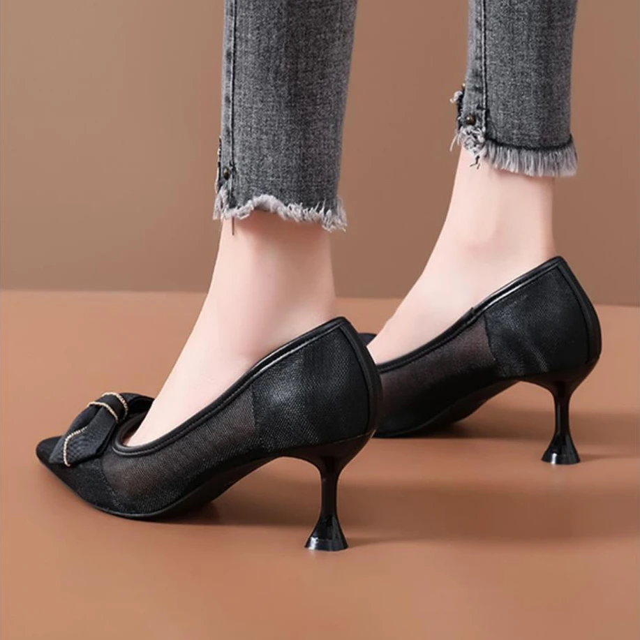 Shoes for Women Stripper with Bow Thin Heels Woman Pumps Pointed Toe Stylish Fashion Shoe Chic and Elegant L Korean Style Dress