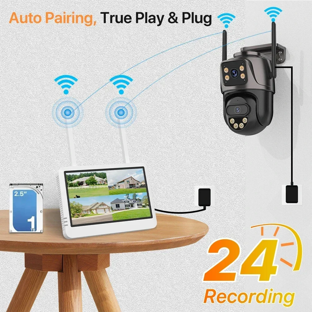 7 Inch Screen 8CH WiFi Monitor NVR Wireless CCTV Security System H.265 CCTV Network Video Recorder Supports 4K 8MP ICSEE XMEYE