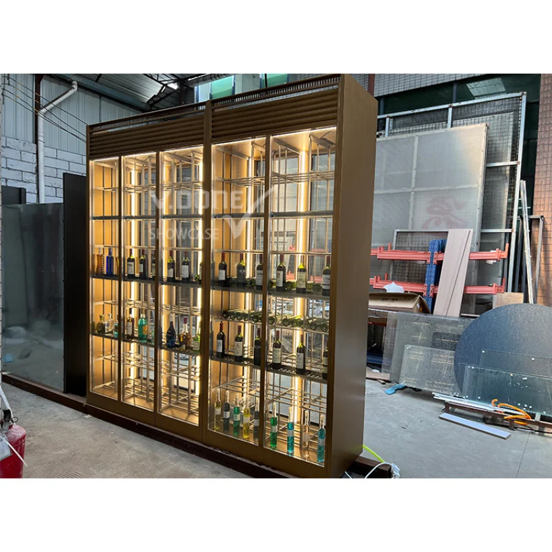 [Customized]High quality wine display cabinet with wine shop furniture tall wine cabinet