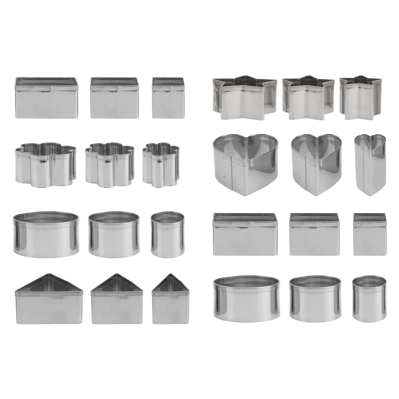 24Pcs Stainless Steel Biscuit Cookie Cutters Set Nonstick Pastry Molds for Baking Cooking Frying Eggs Tarts Canapes