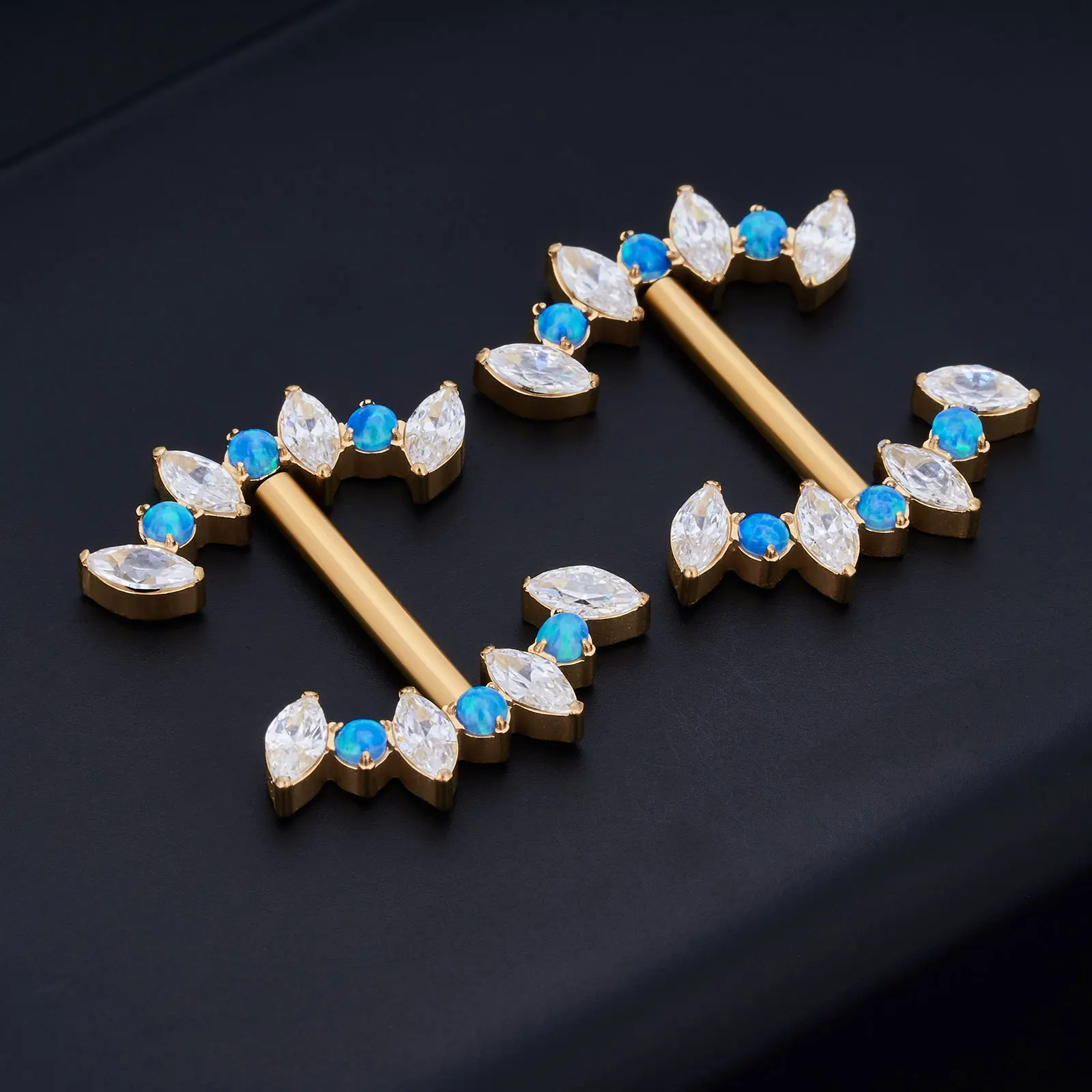 ASTM F136 Titanium Marquise Leaf CZ Nipple Ring Threadless Barbell Straight Push Pin Body Piercing Jewelry Sexy Accessories