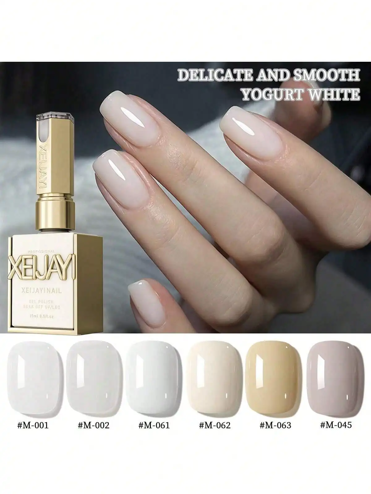 

XEIJAYI 6pcs 15ml White Gel Nail Polish Set, UV LED Soaking Nail Gel, Semi-Permanent, DIY Salon Quality Nail Art Gel