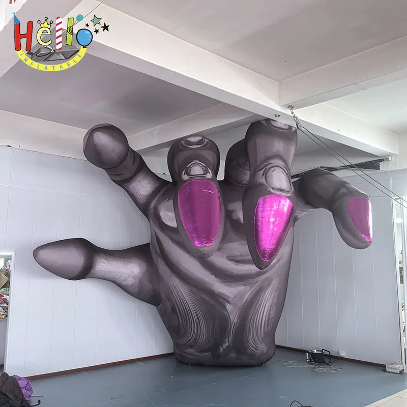 Giant Inflatable Halloween Skeleton Hand with Purple Nails Haunted House Props for Party Festival Decoration