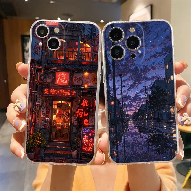 

Phone Case For iPhone 16E 15 16 14 13 12 11 Pro Max XS Max 7 8 16 Plus SE2 Soft TPU Clear Cover fashion art sunset glow painting