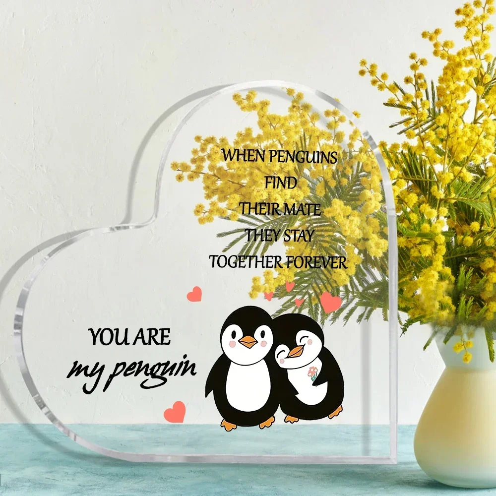 Cartoon Penguin Heart Shaped Acrylic Ornament Valentine's Day Gift For Partner - Romantic 