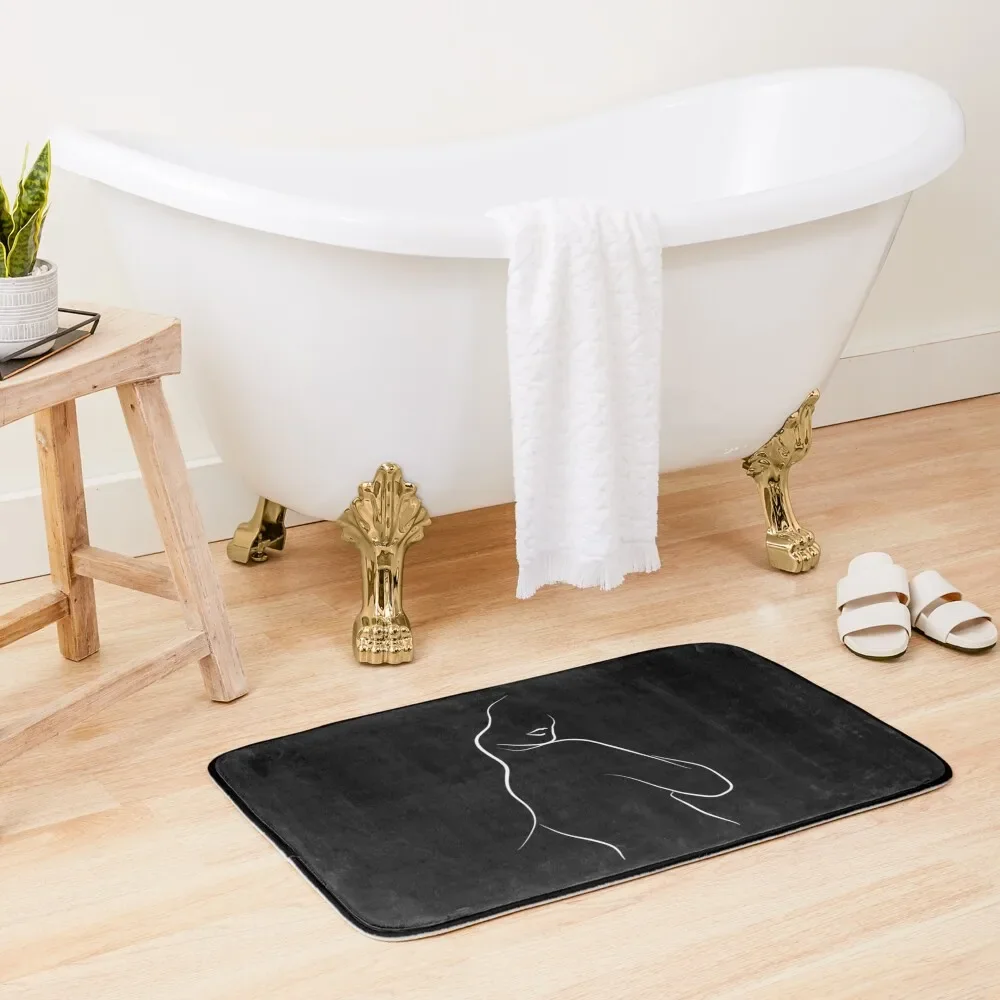 Minimalist Woman Line Art - Leias Lips in Black Bath Mat Slip-Resistant Anti Slip Bath Stickers Mat