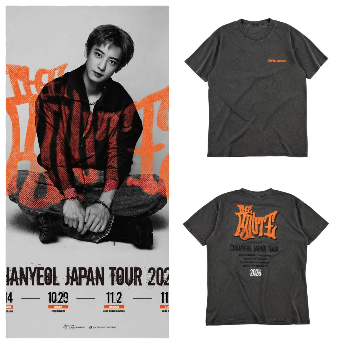 Washed Short Sleeve T-Shirt EXO Baekhyun Concert Tour Print Casual Cotton Tee Unisex Youth Summer Fashion Daily Wear