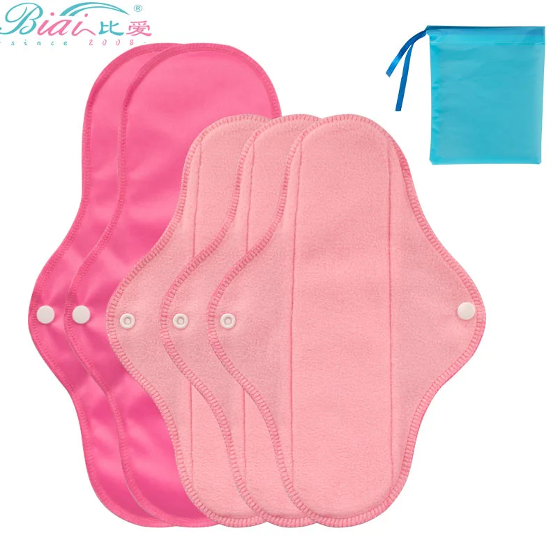 BIAI 5PCS Breathable Female Menstrual Pad Reusable Care Pads Super Absorbent Menstrual Pad for Lady Organic Sanitary Napkin