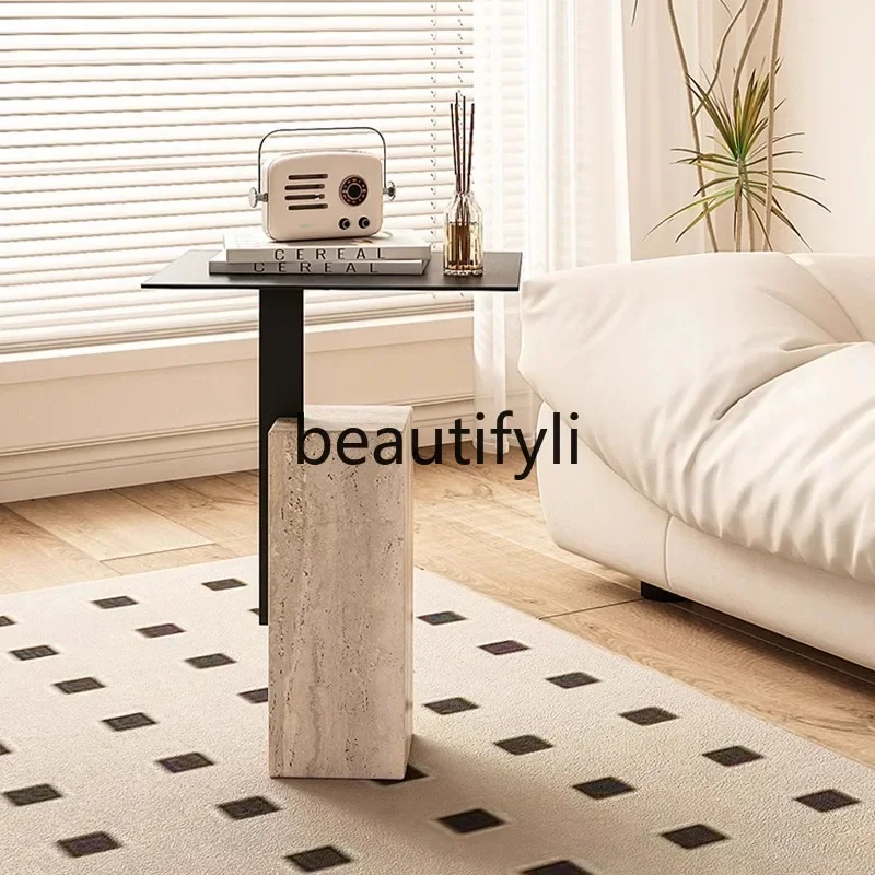

B6 скандинавский кремовый ветровой туннель с каменным краем, диван для гостиной, креативный легкий роскошный угловой мраморный квадратный маленький журнальный столик