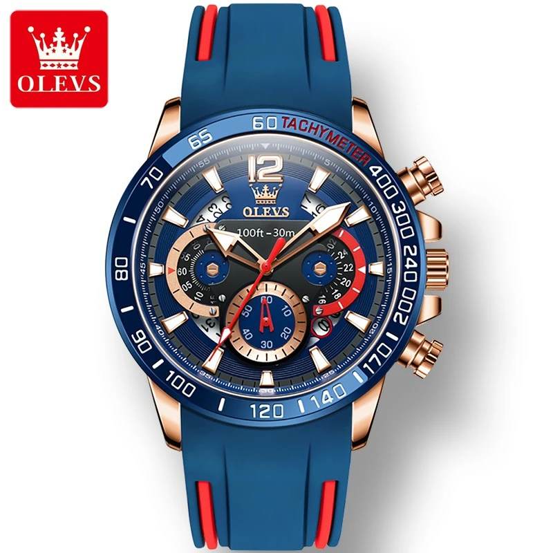 OLEVS 9936 Sport Quartz Watch Gift Round-dial Silicone Watchband Chronograph Calendar Luminous