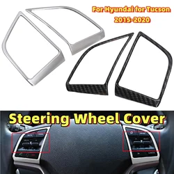 2x Steering Wheel Cover For Hyundai for Tucson 2015-20 Carbon Fiber Silver Steering Wheel Trim Button Cover anti-scratch sticker