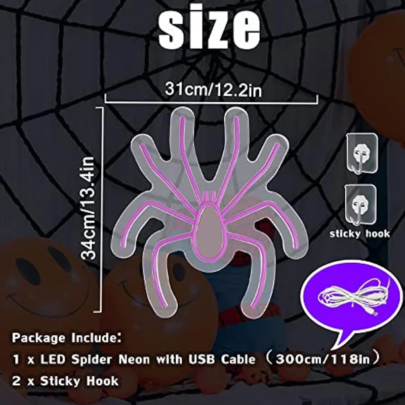 Halloween Spider Neon Sign Decor Purple LED Spider Shape Neon Wall Decor For Bedroom Bar Christmas Birthday Party Supply
