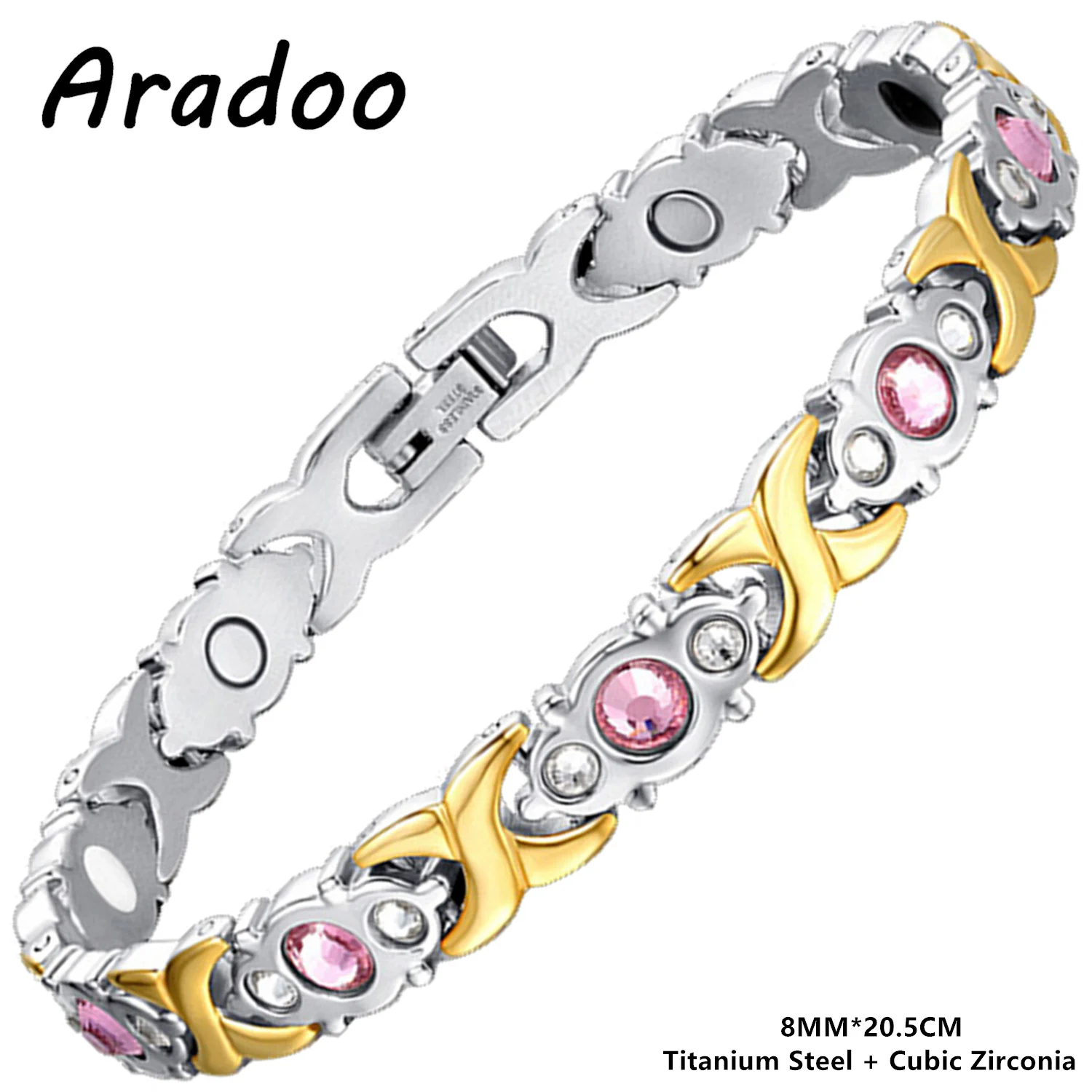 ARADOO Titan-Stahl-Kristall-Armbänder für Damen, klassisches Edelstahl-Zirkonia-Gliederarmband, Schmuck, Geschenke
