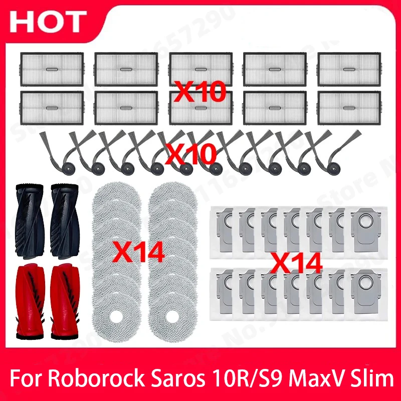 Kompatibel mit (Roborock Saros 10R / S9 MaxV Slim) Ersatzteile Hauptbürste Seitenbürste Filter Wischmopp Staubbeutel Zubehör Verbrauchsmaterialien