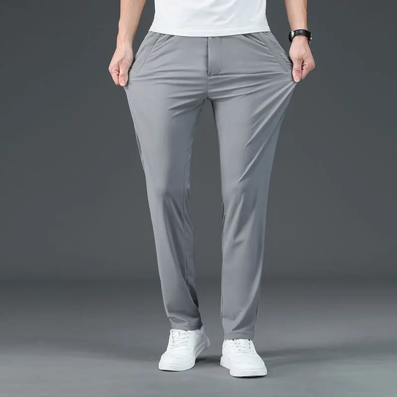 2023 Summer Thin Style Ice Silk Cool Casual Pants Classic Business Casual High Stretch and Lightweight Men's Stylish Trousers