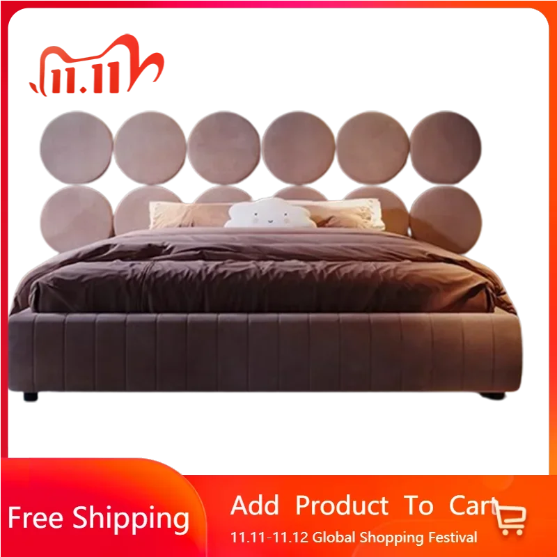 

Fabric Luxury Double Bed Simple Nordic Minimalist Master Double Bed Italian Tatami Cama Moderrnas Inteligentes Bedroom Furniture