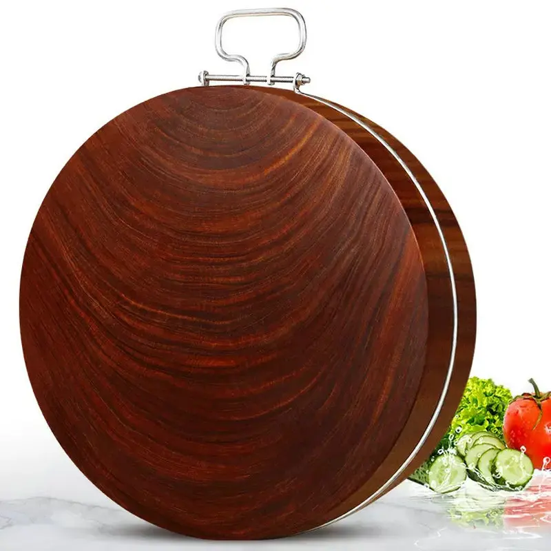 Highest Density Hardness Iron Solid Wood Antibacterial Double Face Round Chopping Cutting Board Blocks