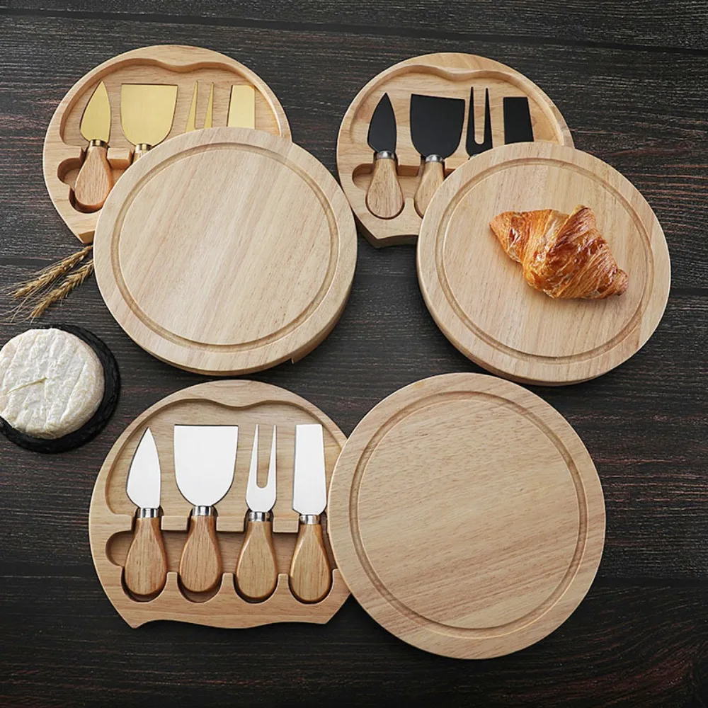 High Beauty Cheese Tool Set! Round wooden box storage, stainless steel knife shovel durable and easy to clean
