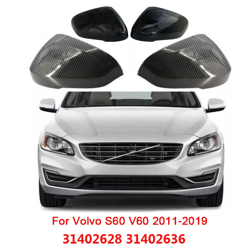 

For Volvo S60 V60 2011-2019 Glossy Black Carbon Pattern Rearview Exterior Side Mirror Caps 31402628 31402636
