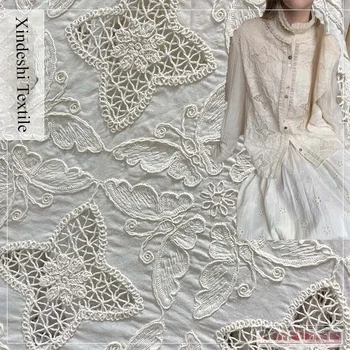 Schwere handwerkliche Baumwolle Scheibe Seil Stickerei Stoff Schmetterling hohle Laser Stickerei Damen Kleid Kinder Kleidung Stoff