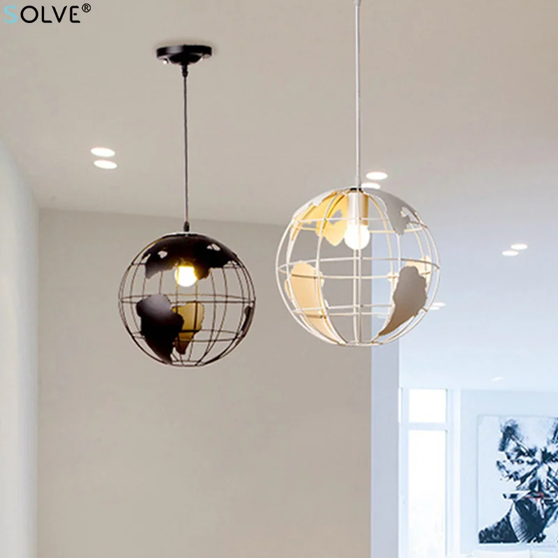 

Nordic Minimalist Iron Pendant Light Creative Globe White Black Chandelier Bedroom Dining Table Bar Balcony Cafe Decorative Lamp