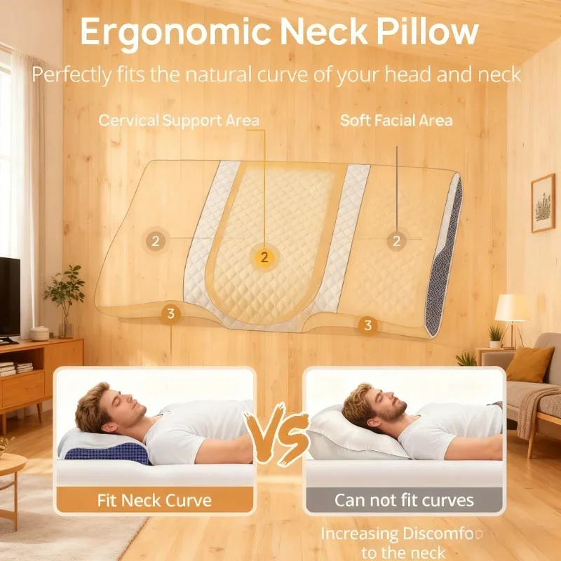 [Presente de Natal] 1 peça de travesseiro de espuma viscoelástica, capa de poliéster, travesseiro de dormir contorneado para laterais, costas, travessas de estômago