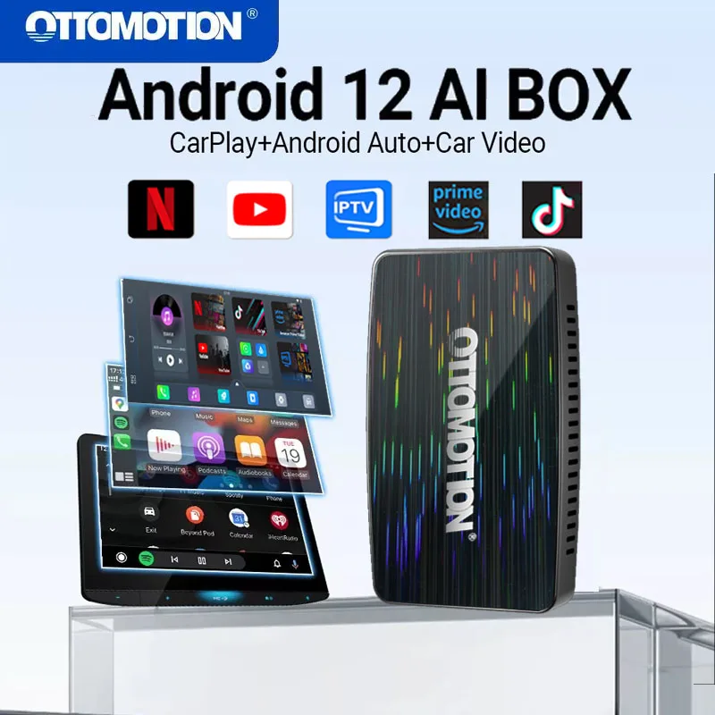 OTTOMOTION Play2Video Pro Wireless CarPlay Android Auto Adapter for Tik Tok Youtube Netflix IPTV for VW Benz Kia Honda Toyota