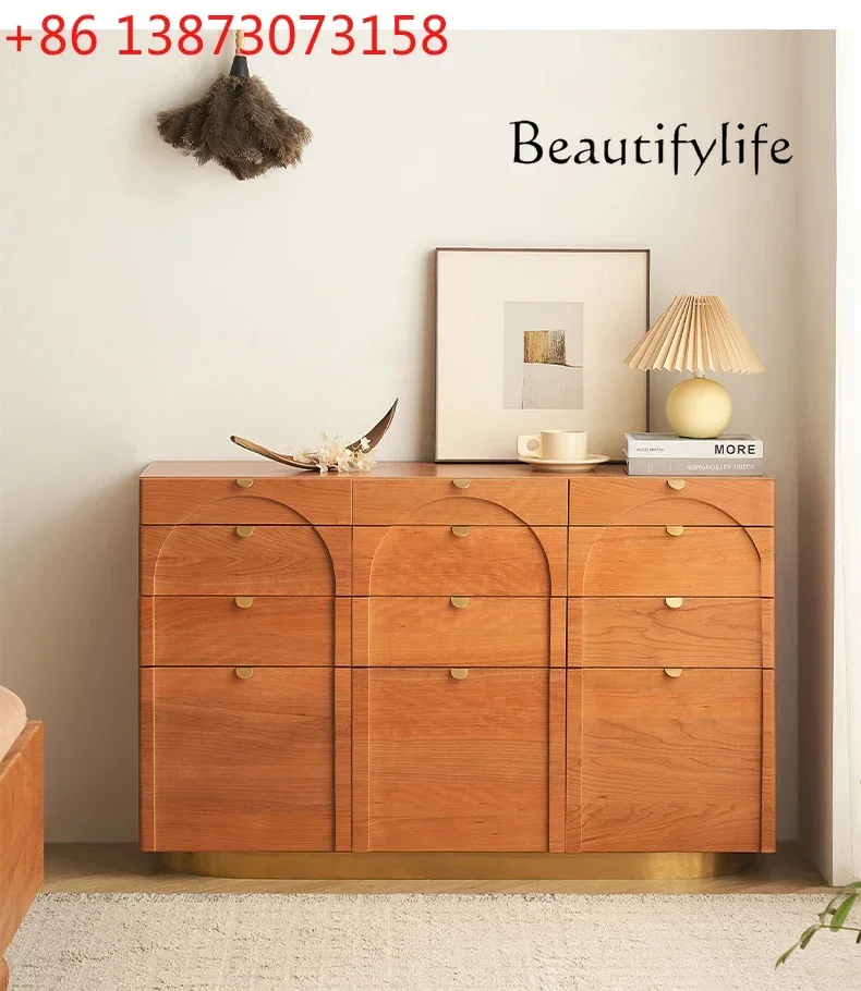 Nordic Light Luxury Solid Wood Chest of Drawers Modern Minimalist Bedroom Storage Dresser Ultra-Thin Bed Front Cabinet
