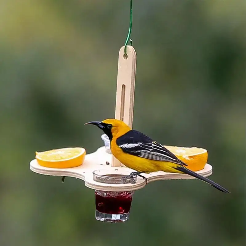 Oriole Bird Feeder Wooden Hummingbird Feeders Station Wild Bird Feeding Station Bird Feeders Station for Yard Fence Fence