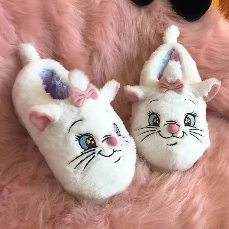 Cute Disney Series Marie Cat Lucifer Doll Cute Plush Cotton Slippers Kawaii Autumn Winter Warm Home Shoes Girls\' Sweet Slippers