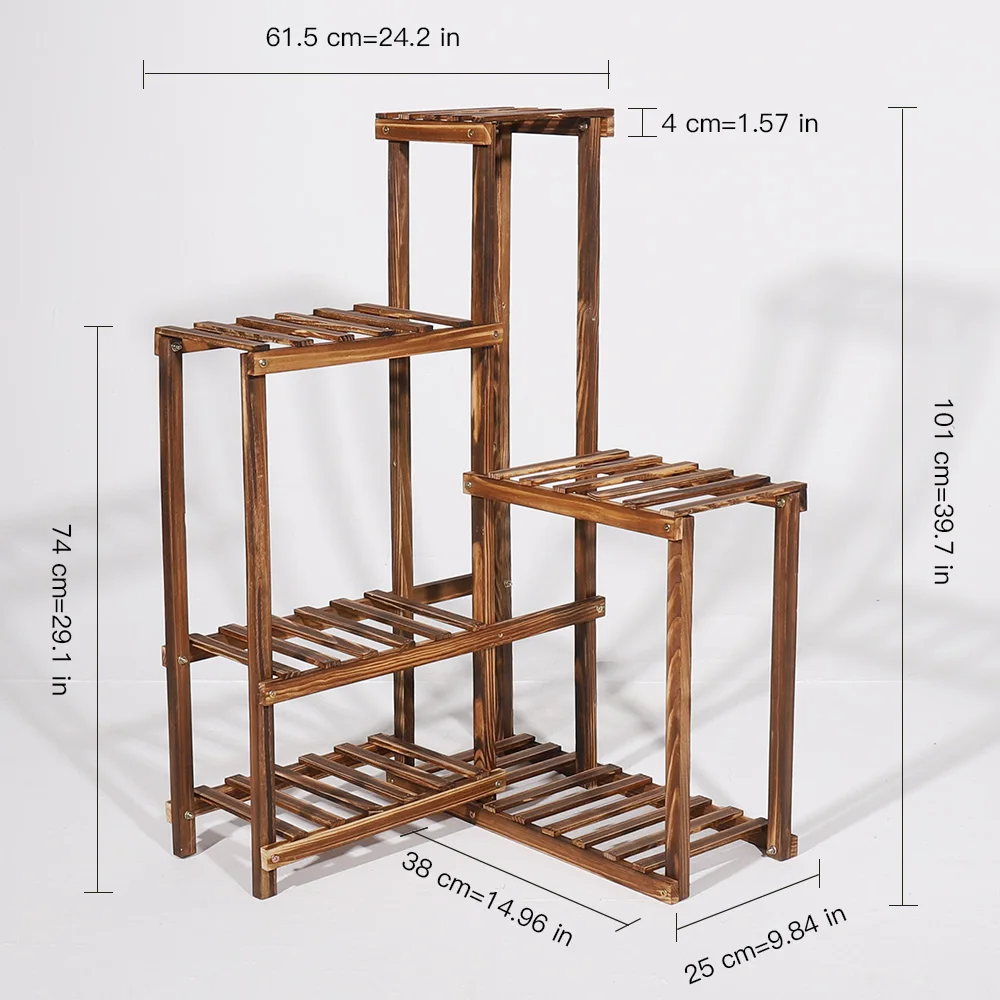 Vintage 6 Tier Wooden Corner Plant Stand Ladder Flower Potted Shelf Balconie Terrace