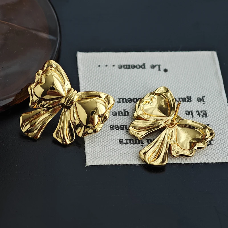 ANENJERY 316L Stainless Steel Bowknot Earrings For Women Girls Delicate Elegant French Princess Jewelry Gifts Wholesale