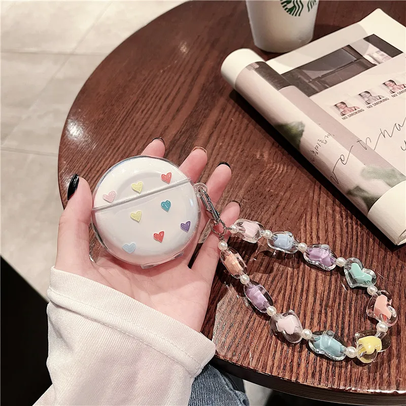 Ins Coréen Étui pour Huawei Freebuds Pro 4 4E 4i Transparent Housse de Casque avec Amour Bracelet pour Huawei Freebuds 3