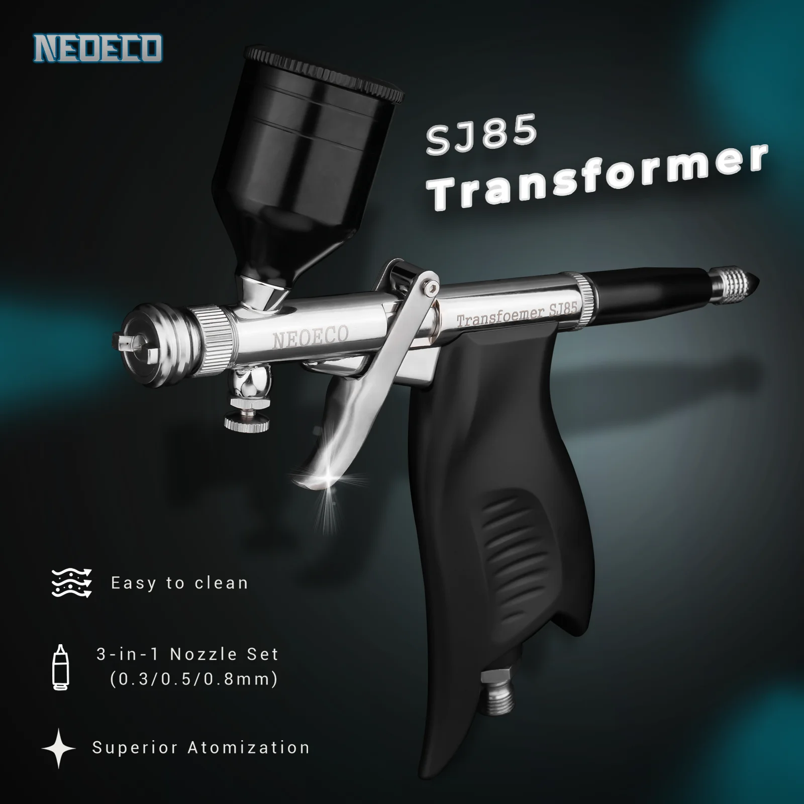 2-in-1 Fan/Round Spray NEOECO SJ85 Transformer Airbrush Kit 0.3/0.5/0.8mm Nozzles for Professional Model Painting Craft