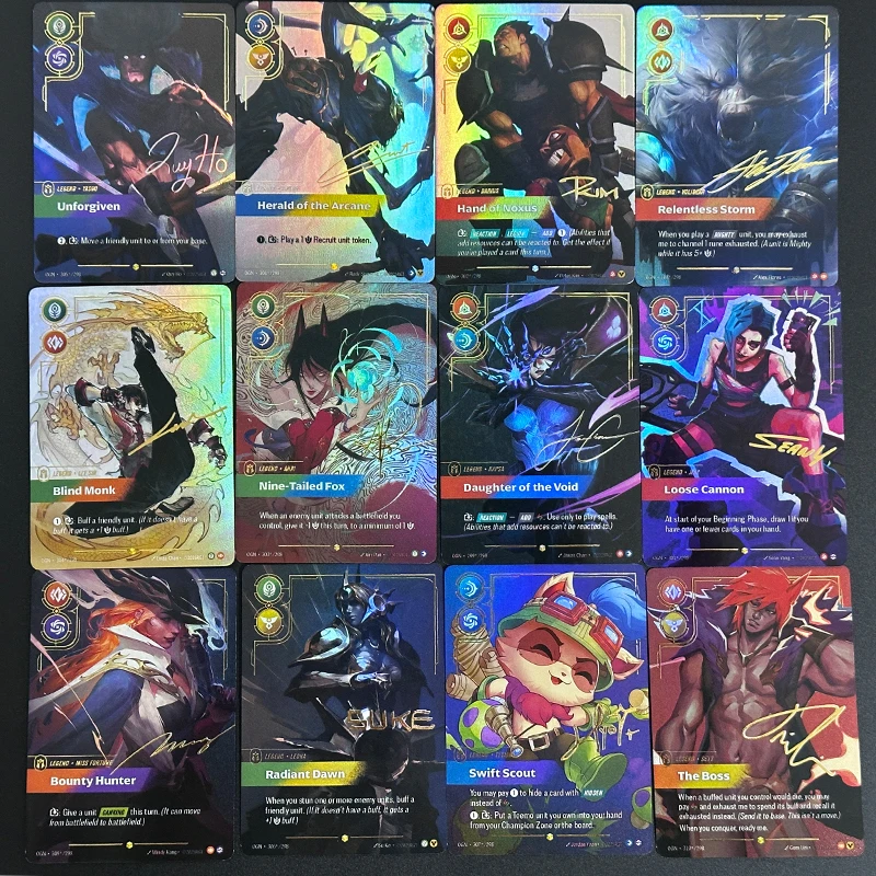 Colección de Cartas de Juego Diy Proxy Riftbound OGN Origins Kai'Sa Ahri Miss Fortune Jinx Lee Sin Sett Yasuo Teemo Leona (Signature)