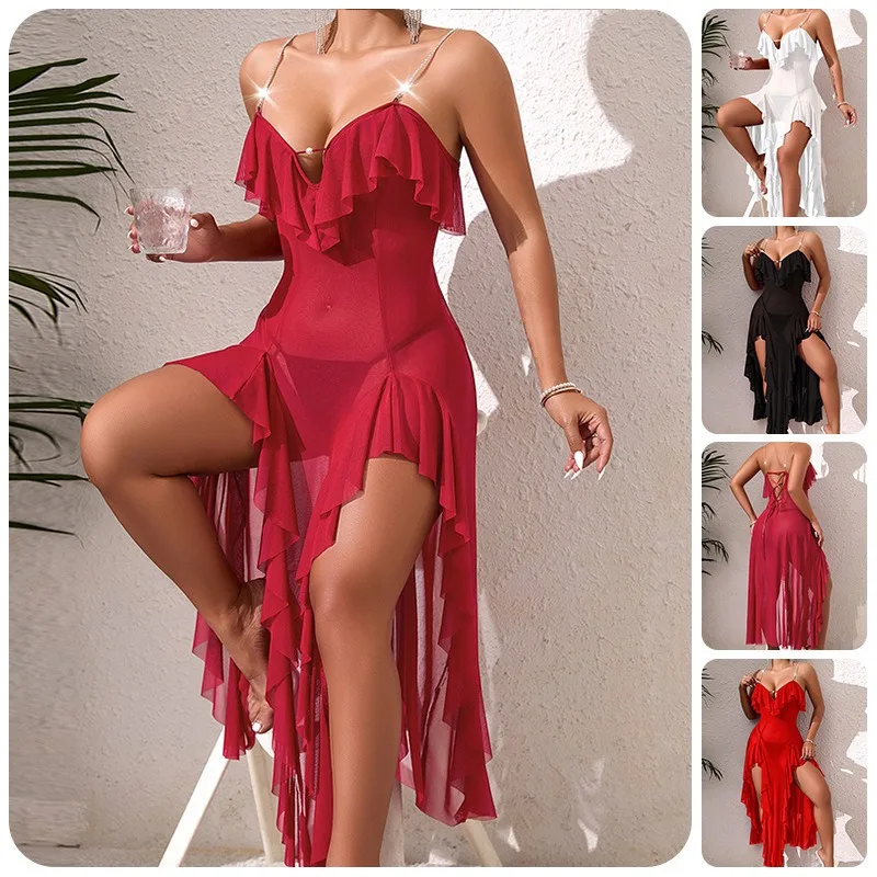 Wholesale Large Size Solid Color Mesh Backless Nightdress, Comfortable Pajamas  Homewear for Cross Border Supply L Size Sexy