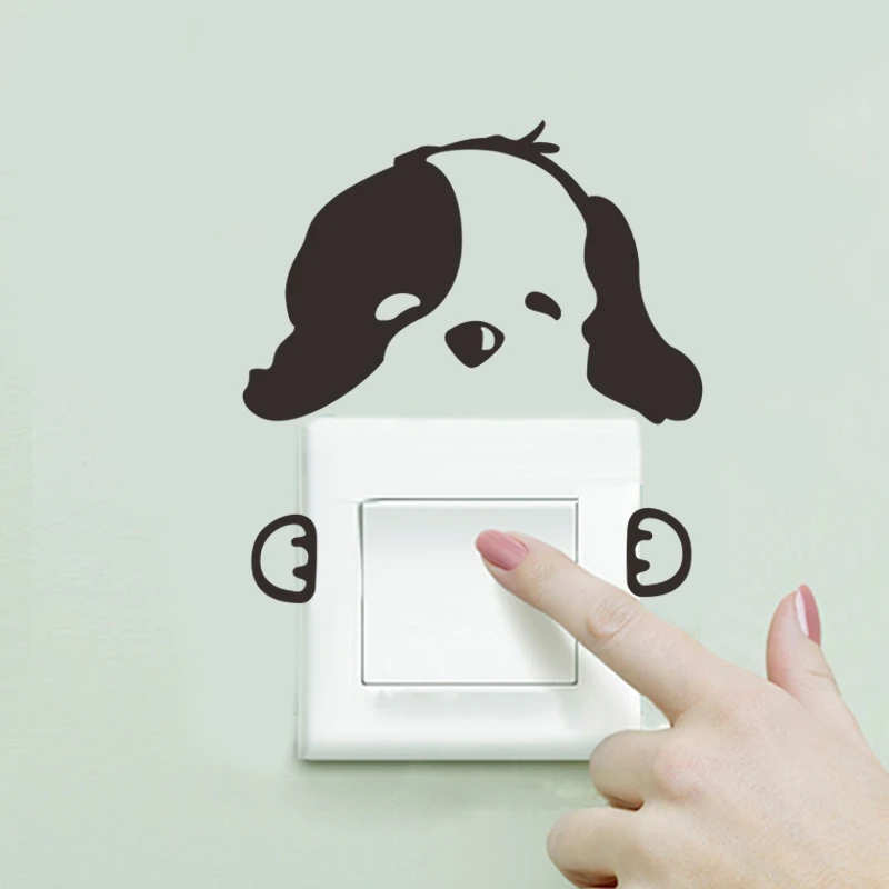 Cute Dogs Switch Panel Stickers For Home Decoration Diy Cartoon Puppy Animals 3d Vinyl Mural Art Kids Room Wall Decals Posters
