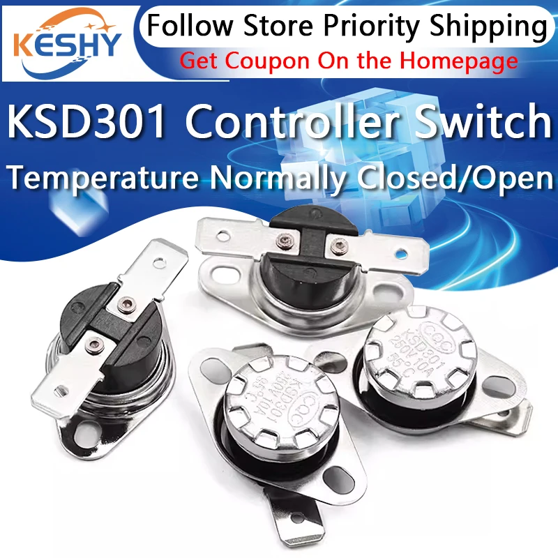 1-10PCS KSD301 Temperature Controller Switch Normally Closed Normally Open Bakelite 45C 75C 85C 110C 150C 180C Degrees 250V/10A