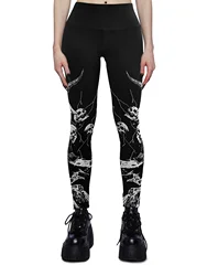 Halloween High Waist Bull Horn Skull Silk Screen Printed Women Pants Fitness Leggings Casual Fitting Yoga Pants Purchasing Agent