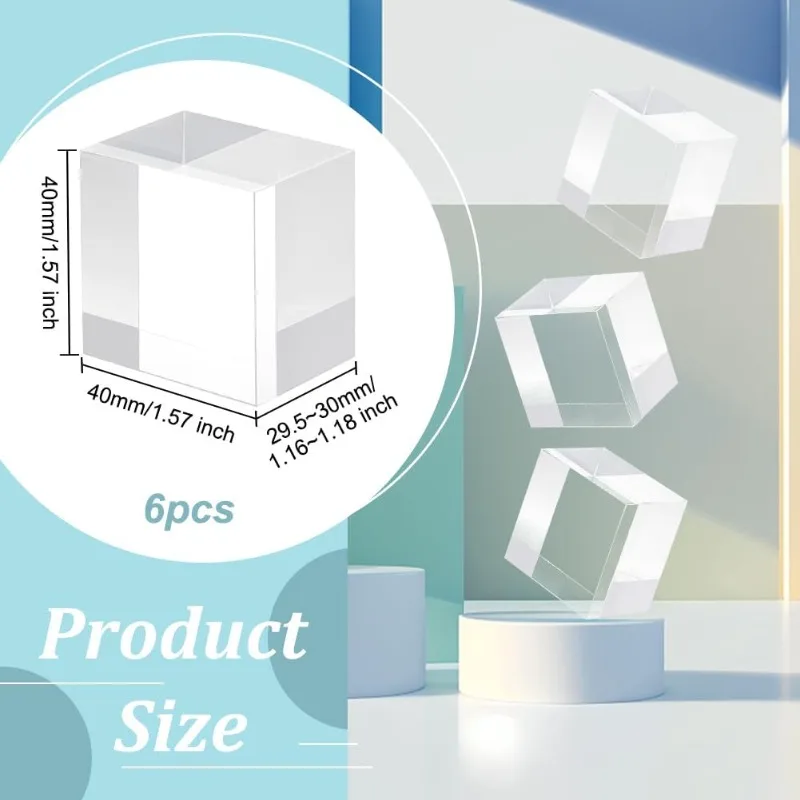 6Pcs Clear Acrylic Cube 1.6x1.6x1.2 Inch Acrylic Square Display Blocks Square Clear Polished Acrylic Cube Acrylic Display