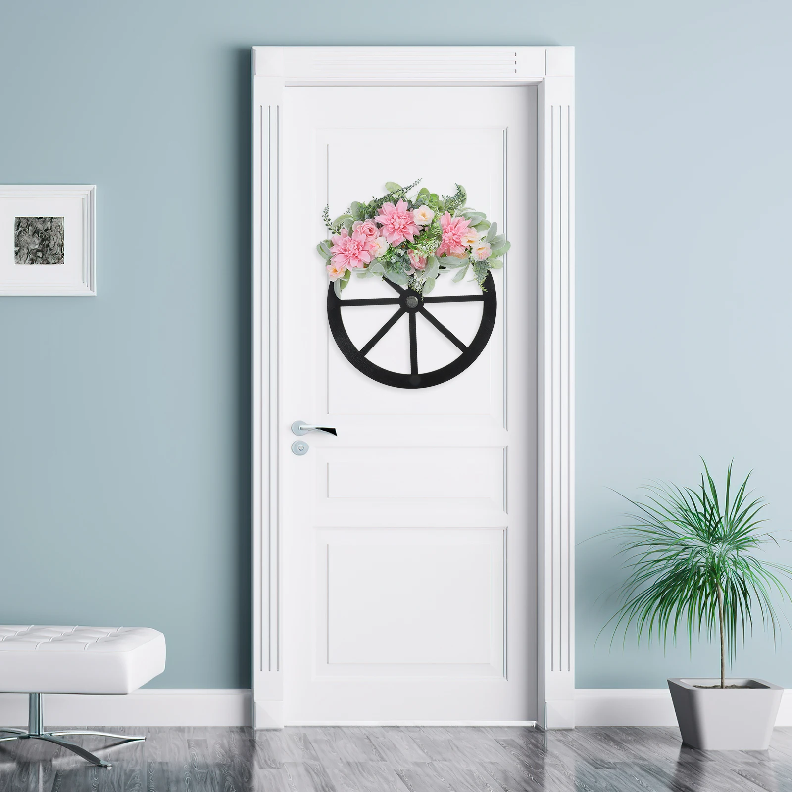 

Artificial Flower Leaves Wood Wheel Spring Wreath Front Door Wall Hanging Greenery Garland Simulated Floral Door Decoration