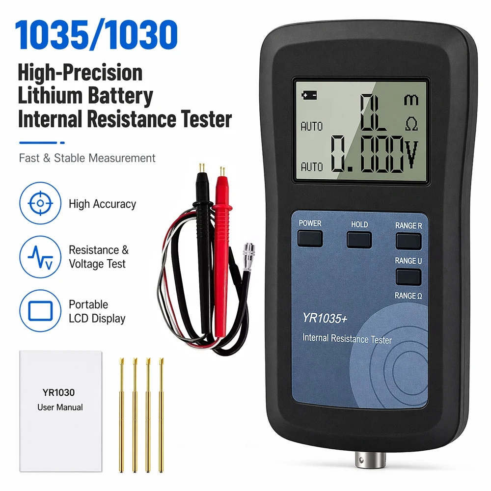 Testador de Resistência Interna de Bateria de Lítio de Alta Precisão YR1030+/YR1035+ com 4 Fios para Veículos Elétricos de 100V 18650