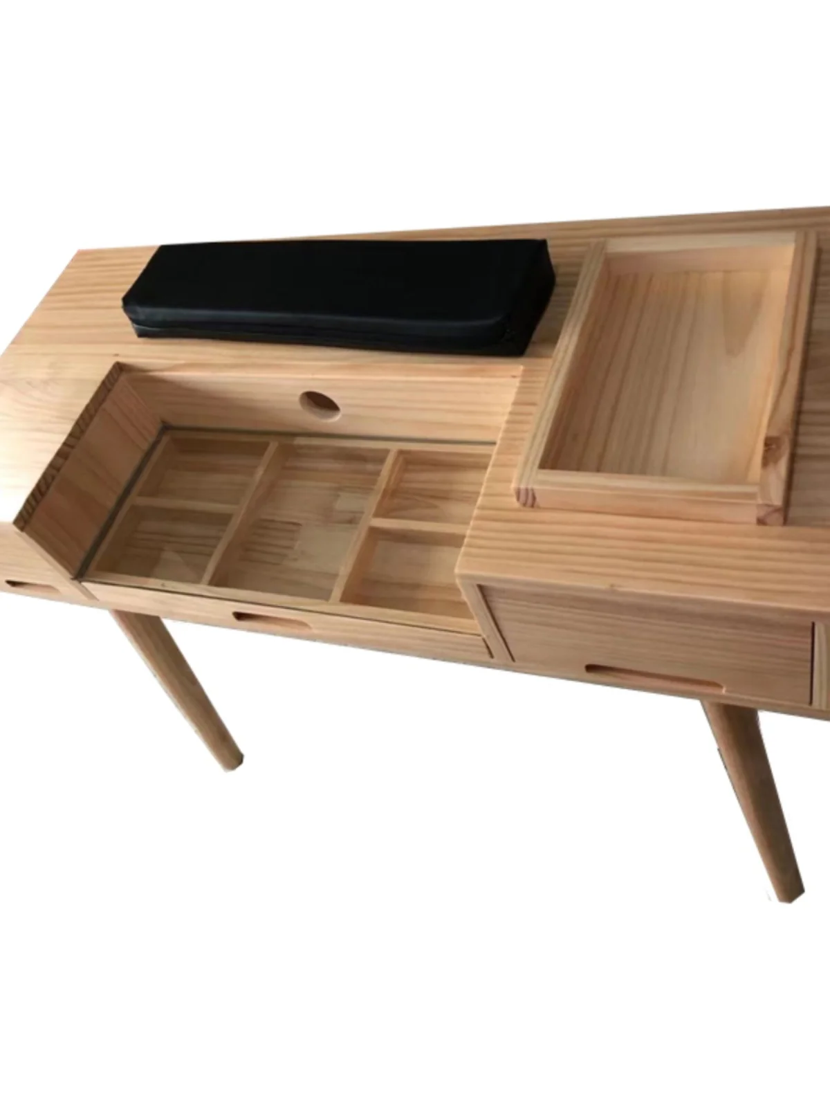 

Log solid wood single and nail art table multi-functional double-layer storage and chair set