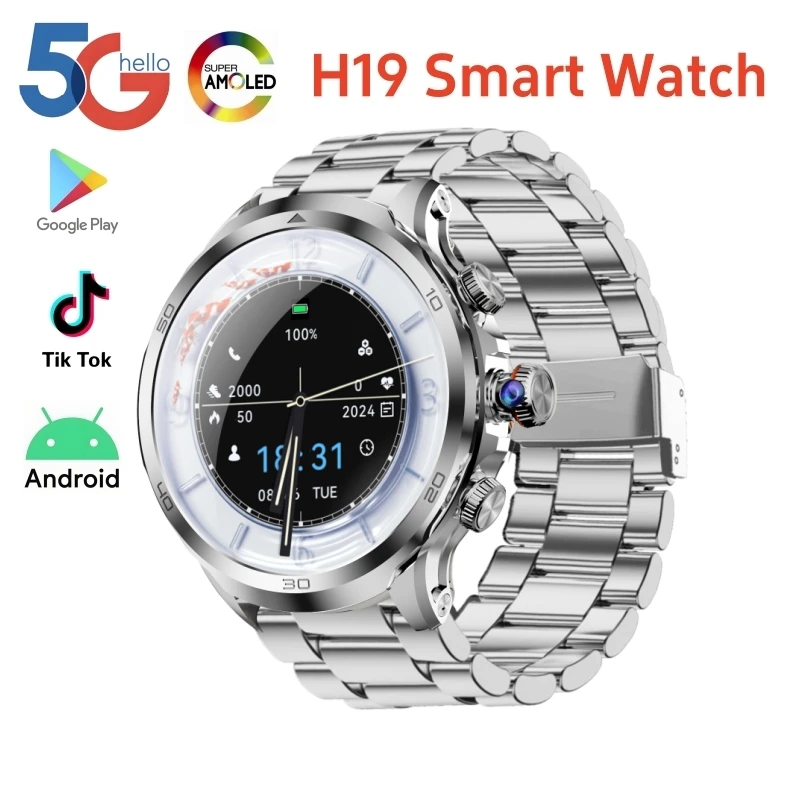 

2025 Sports H19 Смарт-часы 4G Android 10.0 OS GPS WIFI SIM-карта 1,95 дюйма Большой AMOLED-экран Мужские умные часы с мониторингом сердечного ритма