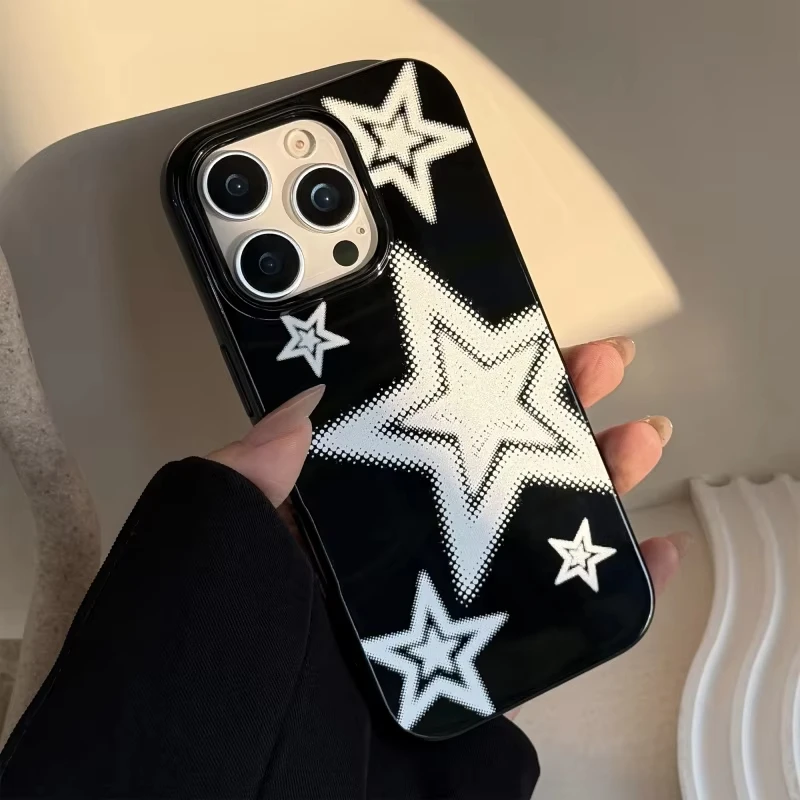 Fashion White Stars Pattern Phone Case for Samsung Galaxy S20 S23 S24 S25 S26 FE Plus Ultra Edge 4G 5G Luxury Double-layer Cover