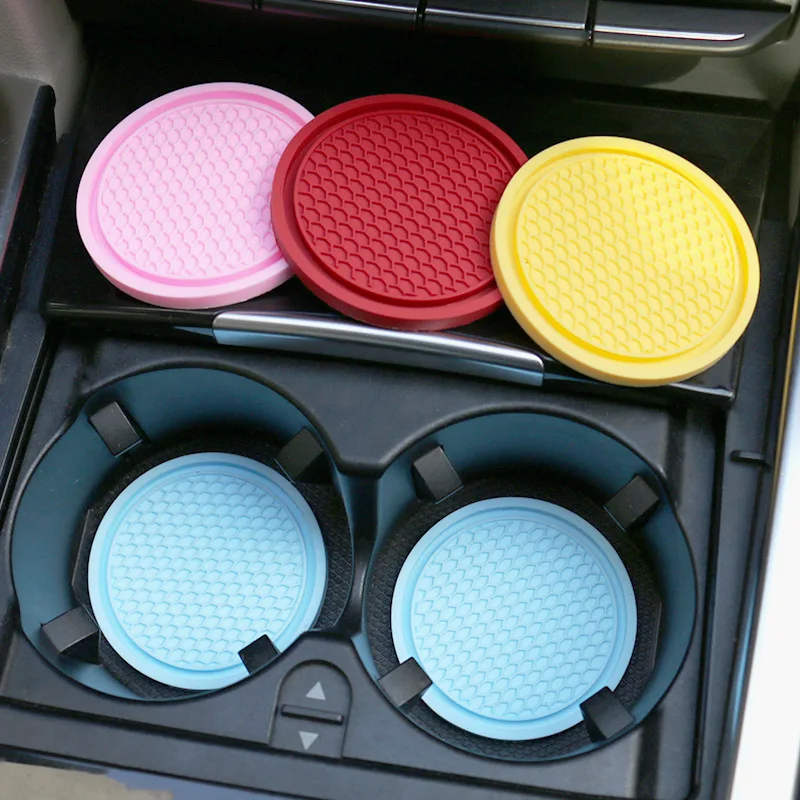 2pcs Non-slip Car Water Cup Pad Diamond Rhinestone Rubber Mat for Bottle Holder Coaster Auto Interior Anti-skid Cup Holders 7cm