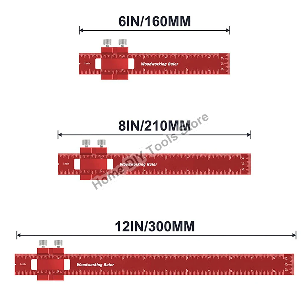 Houtbewerking Precision Pocket Ruler Slide Rule Inch en Metric T-Type Scribing Ruler Square Layout Tool met T-Track Slide Stops